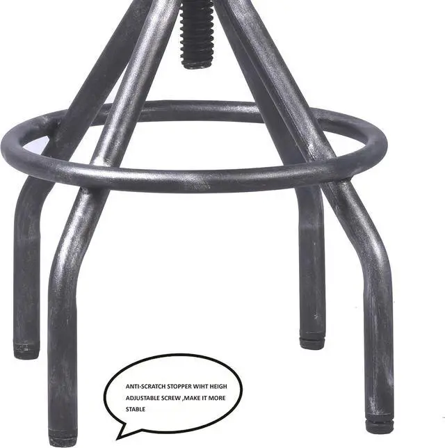Alt view image 5 of 7 - Diwhy Industrial Vintage Bar Stool,Kitchen Counter Height Adjustable Pipe Stool,Cast Iron Stool,Swivel Bar Stool with Backrest,Metal Stool,Silver,Fully Welded Set of 2 Brown Wood Seat