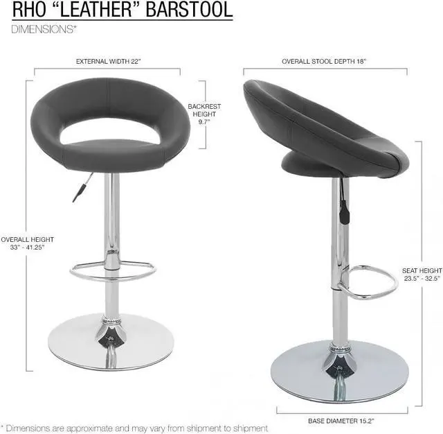 Alt view image 2 of 6 - Rho Leather Contemporary Adjustable Height Counter/Bar Stool (Coffee Brown)