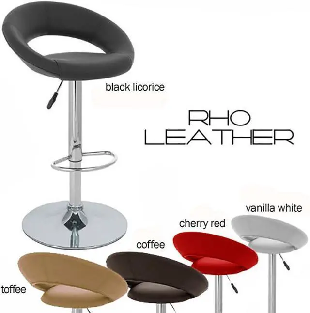Alt view image 6 of 6 - Rho Leather Contemporary Adjustable Height Counter/Bar Stool (Coffee Brown)