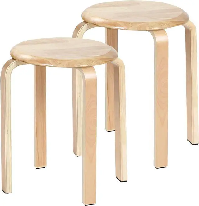 Main image of Yawinhe Wooden Stackable Stool, Portable Barstools with Round Top, Anti Slip Felt Pad, for Dinning, Living Room, Class Room, 11.8''Lx11.8''Wx16.5''H, Natural, 2-Pack