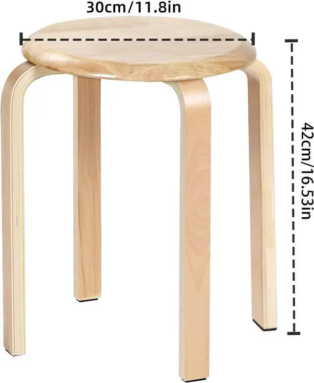Alt view image 3 of 6 - Yawinhe Wooden Stackable Stool, Portable Barstools with Round Top, Anti Slip Felt Pad, for Dinning, Living Room, Class Room, 11.8''Lx11.8''Wx16.5''H, Natural, 2-Pack