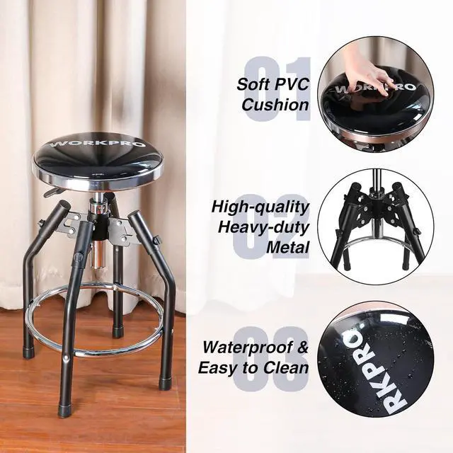 Alt view image 5 of 7 - WORKPRO Heavy Duty Adjustable Hydraulic Shop Stool,Garage Bar Stool, 29in to 33.86in, 330-Pound Capacity, Black