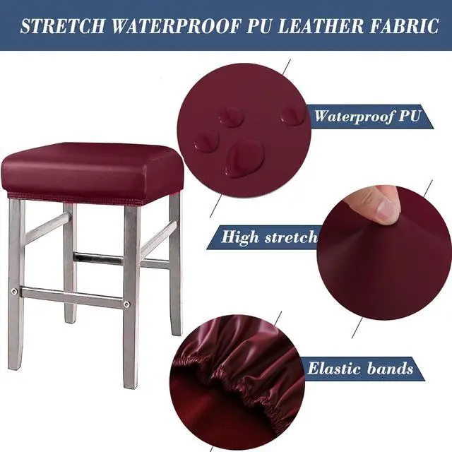Alt view image 2 of 7 - ANWUCHEN Stool Covers Rectangle,4 Pack Stretch Waterproof PU Rectangle Bar Stool Covers Elastic Vanity Stool Cover Removable Counter Stool Covers with Elastic Bands for Wooden Metal Barstools Red