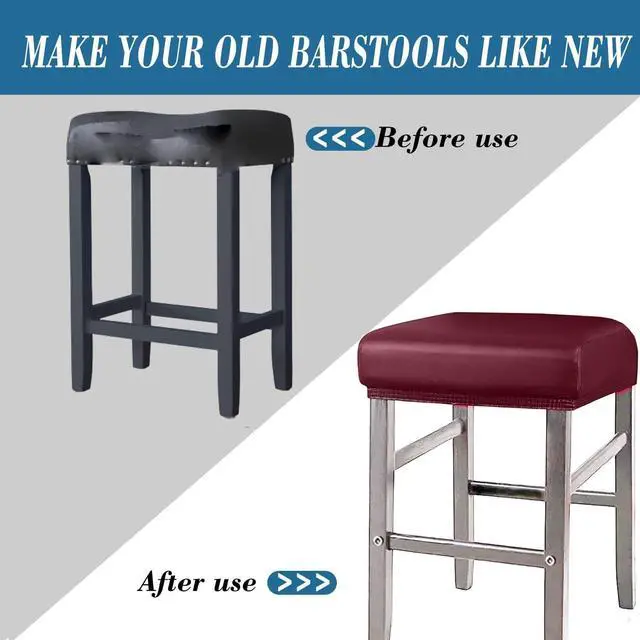 Alt view image 3 of 7 - ANWUCHEN Stool Covers Rectangle,4 Pack Stretch Waterproof PU Rectangle Bar Stool Covers Elastic Vanity Stool Cover Removable Counter Stool Covers with Elastic Bands for Wooden Metal Barstools Red