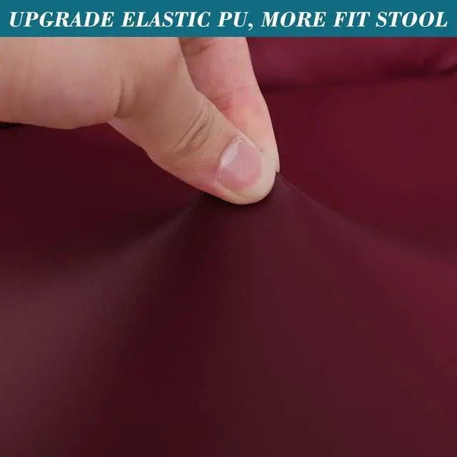 Alt view image 4 of 7 - ANWUCHEN Stool Covers Rectangle,4 Pack Stretch Waterproof PU Rectangle Bar Stool Covers Elastic Vanity Stool Cover Removable Counter Stool Covers with Elastic Bands for Wooden Metal Barstools Red