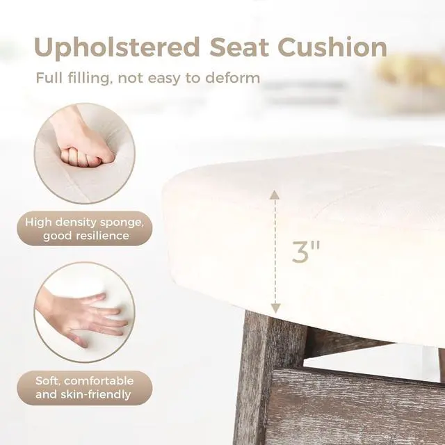 Alt view image 4 of 7 - MAISON ARTS Counter Height Bar Stools Set of 2 for Kitchen Counter Solid Wood Legs with Fabric Saddle Seat Farmhouse Barstools for 34"-38" Counter Island Upholstered Stools, 24in, Creamy White