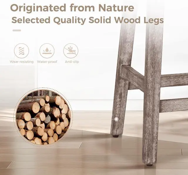 Alt view image 5 of 7 - MAISON ARTS Counter Height Bar Stools Set of 2 for Kitchen Counter Solid Wood Legs with Fabric Saddle Seat Farmhouse Barstools for 34"-38" Counter Island Upholstered Stools, 24in, Creamy White