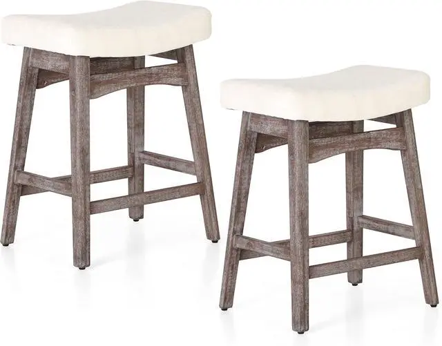 Alt view image 6 of 7 - MAISON ARTS Counter Height Bar Stools Set of 2 for Kitchen Counter Solid Wood Legs with Fabric Saddle Seat Farmhouse Barstools for 34"-38" Counter Island Upholstered Stools, 24in, Creamy White