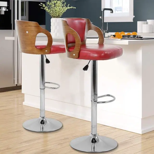 Alt view image 2 of 7 - BestOffice Set of 2 Barstools Height Adjustable Counter Stools Modern Bar Stool Beech Bar Chairs Swivel Bar Stool PU Leather Hydraulic Dining Room Chairs Home Kitchen Dining Room Stools