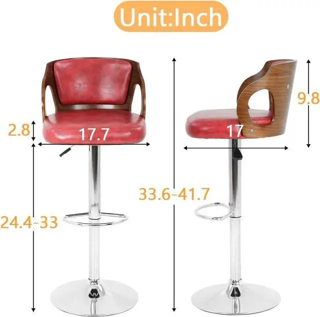 Alt view image 3 of 7 - BestOffice Set of 2 Barstools Height Adjustable Counter Stools Modern Bar Stool Beech Bar Chairs Swivel Bar Stool PU Leather Hydraulic Dining Room Chairs Home Kitchen Dining Room Stools