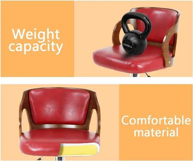 Alt view image 4 of 7 - BestOffice Set of 2 Barstools Height Adjustable Counter Stools Modern Bar Stool Beech Bar Chairs Swivel Bar Stool PU Leather Hydraulic Dining Room Chairs Home Kitchen Dining Room Stools