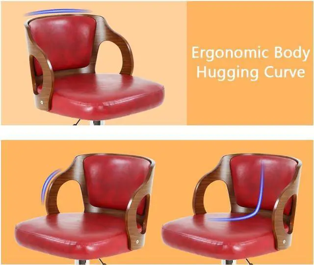 Alt view image 6 of 7 - BestOffice Set of 2 Barstools Height Adjustable Counter Stools Modern Bar Stool Beech Bar Chairs Swivel Bar Stool PU Leather Hydraulic Dining Room Chairs Home Kitchen Dining Room Stools