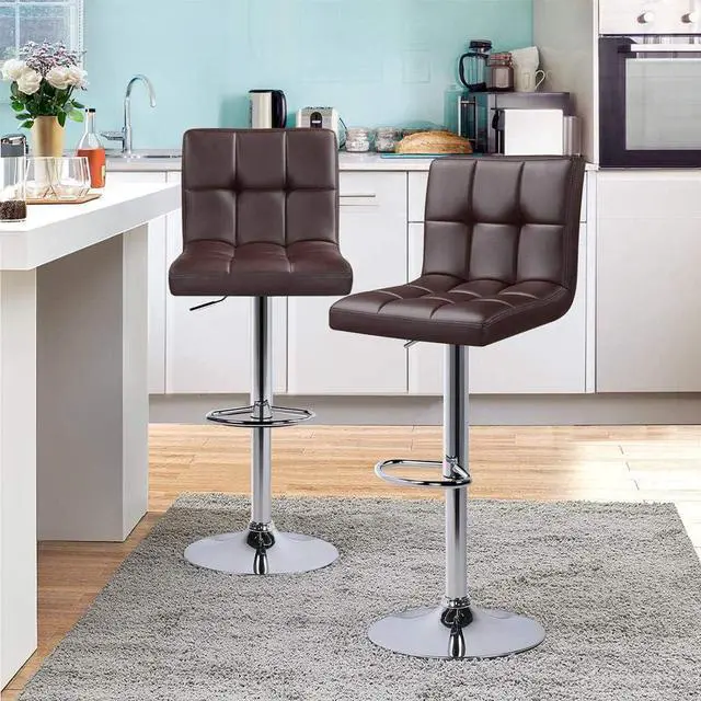 Alt view image 2 of 7 - Topeakmart Bar Stools Set of 4, Modern Height Adjustable Bar Chairs of PU Leather, Swivel Bar Stools with Backrest and Footrest for Bar, Kitchen, Living Room and Restaurant, Brown