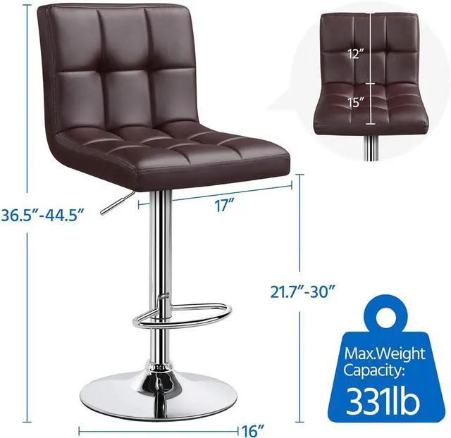Alt view image 3 of 7 - Topeakmart Bar Stools Set of 4, Modern Height Adjustable Bar Chairs of PU Leather, Swivel Bar Stools with Backrest and Footrest for Bar, Kitchen, Living Room and Restaurant, Brown