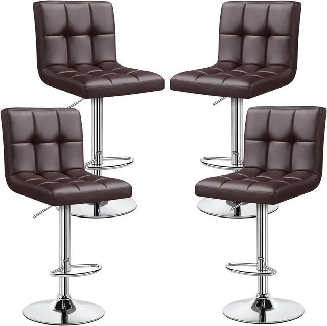 Main image of Topeakmart Bar Stools Set of 4, Modern Height Adjustable Bar Chairs of PU Leather, Swivel Bar Stools with Backrest and Footrest for Bar, Kitchen, Living Room and Restaurant, Brown