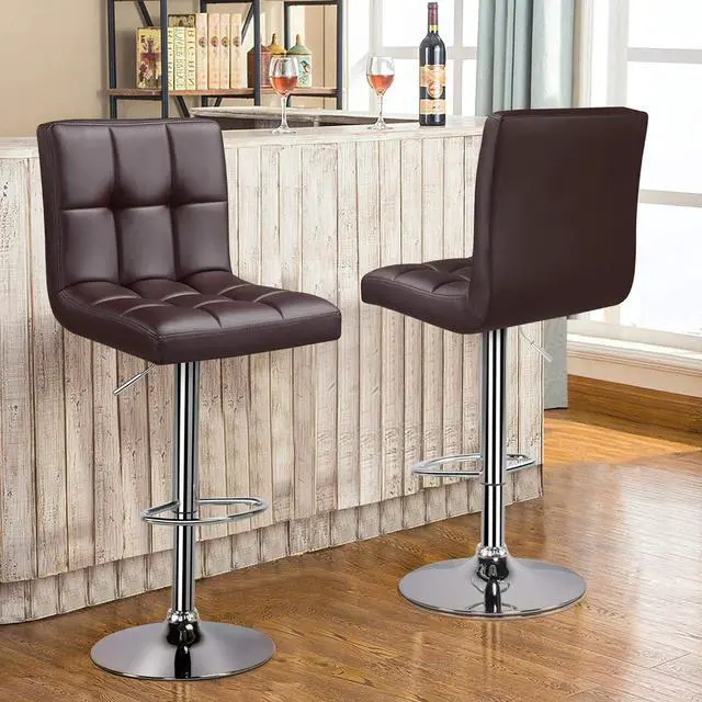 Alt view image 4 of 7 - Topeakmart Bar Stools Set of 4, Modern Height Adjustable Bar Chairs of PU Leather, Swivel Bar Stools with Backrest and Footrest for Bar, Kitchen, Living Room and Restaurant, Brown