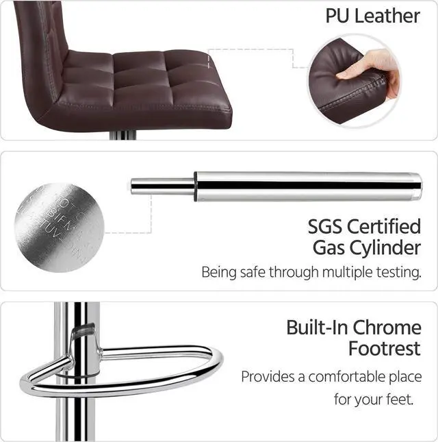 Alt view image 6 of 7 - Topeakmart Bar Stools Set of 4, Modern Height Adjustable Bar Chairs of PU Leather, Swivel Bar Stools with Backrest and Footrest for Bar, Kitchen, Living Room and Restaurant, Brown