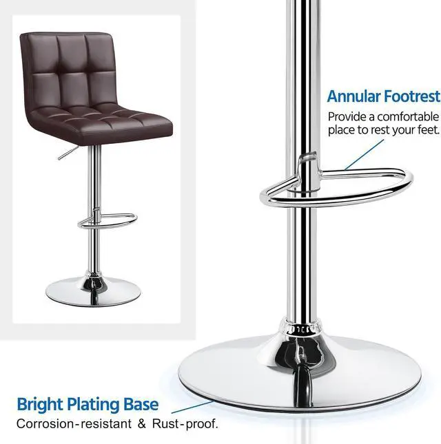 Alt view image 7 of 7 - Topeakmart Bar Stools Set of 4, Modern Height Adjustable Bar Chairs of PU Leather, Swivel Bar Stools with Backrest and Footrest for Bar, Kitchen, Living Room and Restaurant, Brown