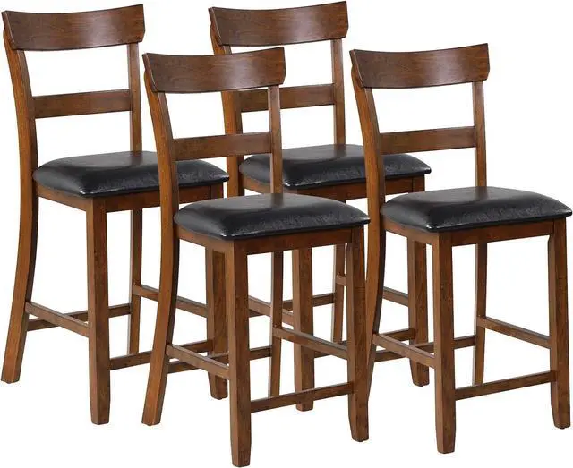 Main image of COSTWAY Barstools Set of 4, 25.5-Inch Counter Height Chair with Backrest, Foam-Padded Cushion, Rubber Wood Legs, Wooden Vintage Dining Chair for Bistro, Living Room, Kitchen, Brown and Black