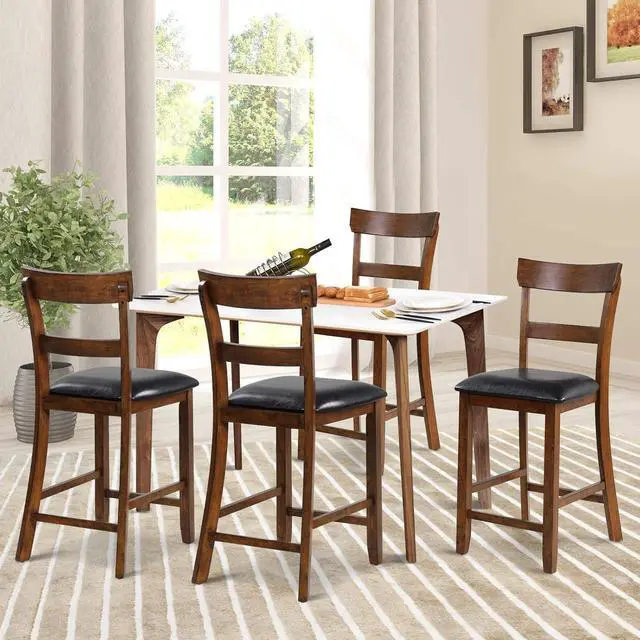 Alt view image 2 of 7 - COSTWAY Barstools Set of 4, 25.5-Inch Counter Height Chair with Backrest, Foam-Padded Cushion, Rubber Wood Legs, Wooden Vintage Dining Chair for Bistro, Living Room, Kitchen, Brown and Black