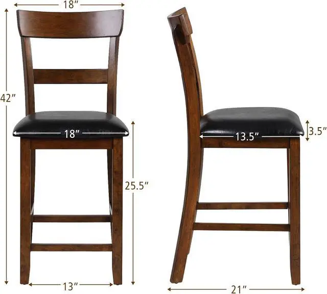 Alt view image 3 of 7 - COSTWAY Barstools Set of 4, 25.5-Inch Counter Height Chair with Backrest, Foam-Padded Cushion, Rubber Wood Legs, Wooden Vintage Dining Chair for Bistro, Living Room, Kitchen, Brown and Black