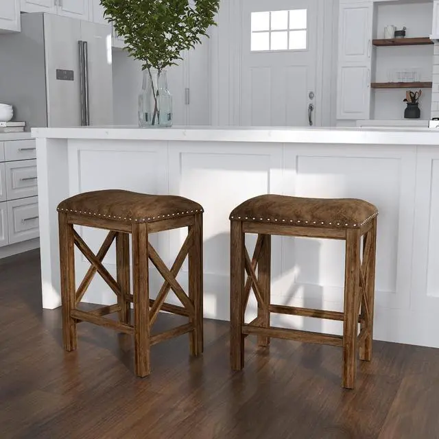 Alt view image 2 of 7 - Hillsdale Furniture Willow Bend Stationary Backless Counter Height Stools, Set of 2, Antique Brown Walnut