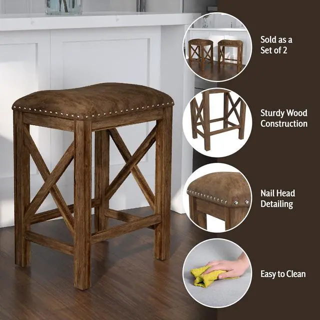 Alt view image 4 of 7 - Hillsdale Furniture Willow Bend Stationary Backless Counter Height Stools, Set of 2, Antique Brown Walnut