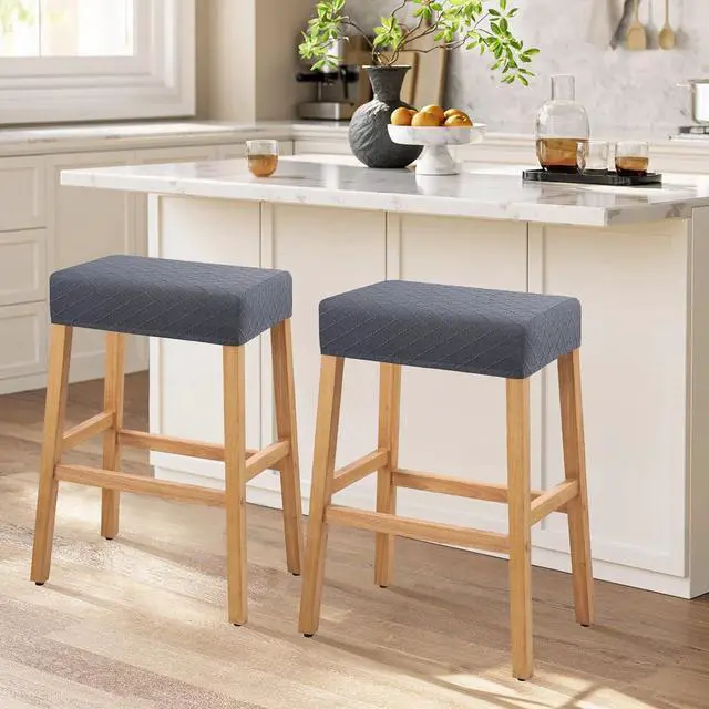 Alt view image 2 of 7 - Stool Covers Rectangle - 2 Pack Stretch Waterproof Saddle Seat Cover Counter Bar Stools Bar Chairs Covers Kitchen Island Chairs Cushion Protector