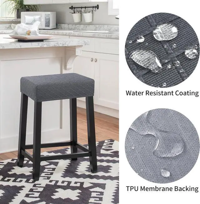 Alt view image 4 of 7 - Stool Covers Rectangle - 2 Pack Stretch Waterproof Saddle Seat Cover Counter Bar Stools Bar Chairs Covers Kitchen Island Chairs Cushion Protector