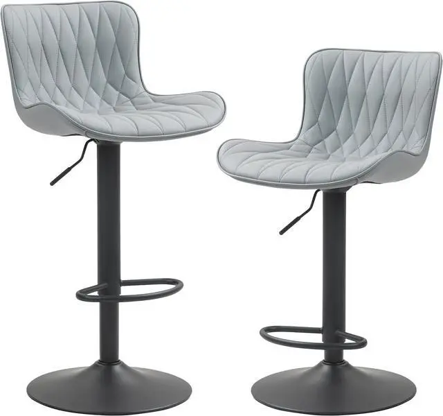 Main image of Finnhomy Bar Stools Set of 2, Modern 360° Swivel Faux Leather Bar Stools, 24"-32.5" Seat Height with Back, 330 lbs Capacity, SGS Gas Lift, Upholstered Kitchen Chairs for Kitchen Island, Grey