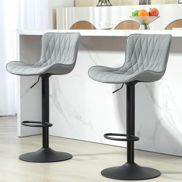 Alt view image 2 of 7 - Finnhomy Bar Stools Set of 2, Modern 360° Swivel Faux Leather Bar Stools, 24"-32.5" Seat Height with Back, 330 lbs Capacity, SGS Gas Lift, Upholstered Kitchen Chairs for Kitchen Island, Grey