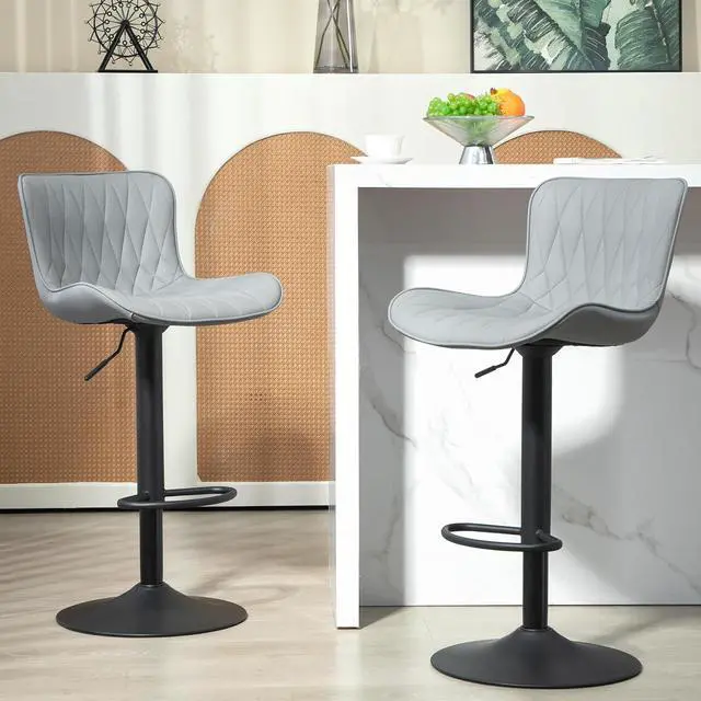 Alt view image 4 of 7 - Finnhomy Bar Stools Set of 2, Modern 360° Swivel Faux Leather Bar Stools, 24"-32.5" Seat Height with Back, 330 lbs Capacity, SGS Gas Lift, Upholstered Kitchen Chairs for Kitchen Island, Grey
