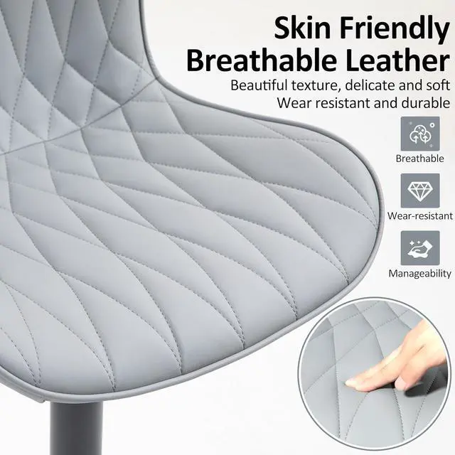 Alt view image 5 of 7 - Finnhomy Bar Stools Set of 2, Modern 360° Swivel Faux Leather Bar Stools, 24"-32.5" Seat Height with Back, 330 lbs Capacity, SGS Gas Lift, Upholstered Kitchen Chairs for Kitchen Island, Grey