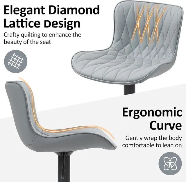 Alt view image 6 of 7 - Finnhomy Bar Stools Set of 2, Modern 360° Swivel Faux Leather Bar Stools, 24"-32.5" Seat Height with Back, 330 lbs Capacity, SGS Gas Lift, Upholstered Kitchen Chairs for Kitchen Island, Grey