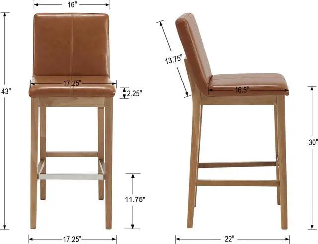 Alt view image 2 of 7 - Kmax 30 Inch Bar Stools Set of 2, Farmhouse Upholstered Bar Stools with Back Support Rustic Wooden White Armless Barstools for Bar Club Pub - Linen, Brown