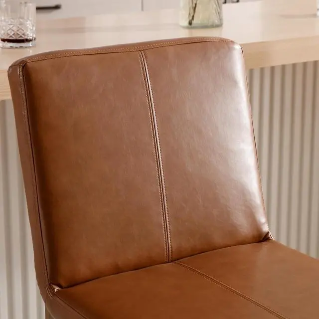 Alt view image 5 of 7 - Kmax 30 Inch Bar Stools Set of 2, Farmhouse Upholstered Bar Stools with Back Support Rustic Wooden White Armless Barstools for Bar Club Pub - Linen, Brown