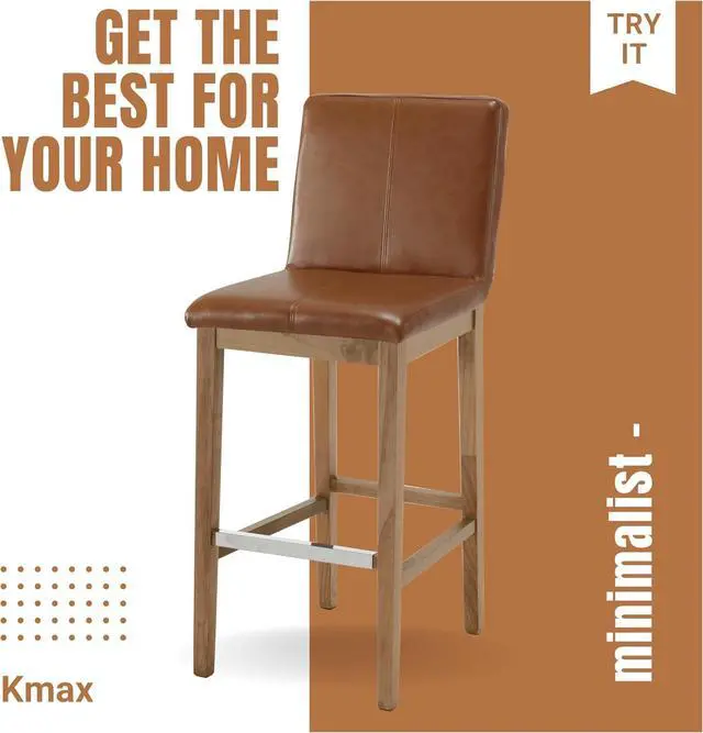 Alt view image 7 of 7 - Kmax 30 Inch Bar Stools Set of 2, Farmhouse Upholstered Bar Stools with Back Support Rustic Wooden White Armless Barstools for Bar Club Pub - Linen, Brown