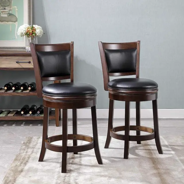 Alt view image 2 of 7 - Ball & Cast Swivel Counter Height Barstool 24 Inch Seat Height Cappuccino Set of 2