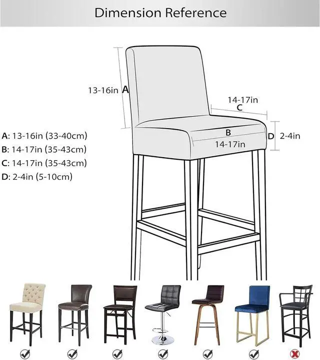 Alt view image 2 of 7 - Gollense 4 Pack Stretch Bar Stool Covers Pub Counter Height Stool Chair Covers with Back Washable Barstool Seat Slipcover with Elastic Bottom for Dining Room Low Short Back Stool (Dark Grey)
