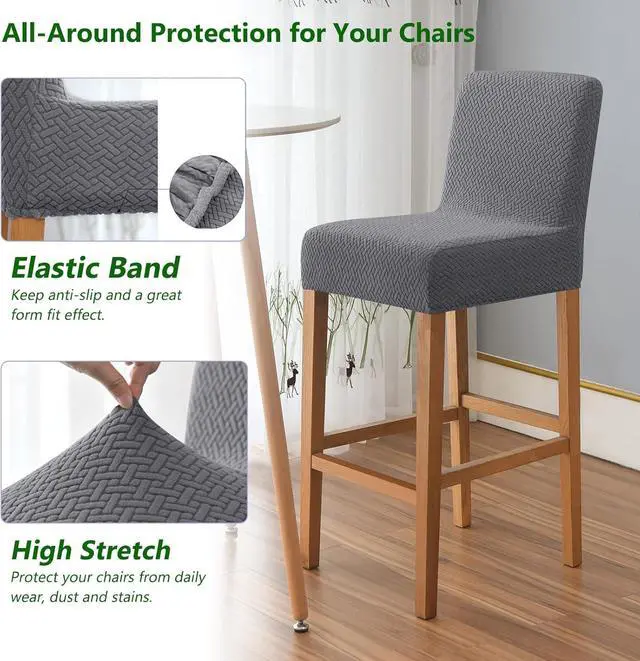Alt view image 3 of 7 - Gollense 4 Pack Stretch Bar Stool Covers Pub Counter Height Stool Chair Covers with Back Washable Barstool Seat Slipcover with Elastic Bottom for Dining Room Low Short Back Stool (Dark Grey)