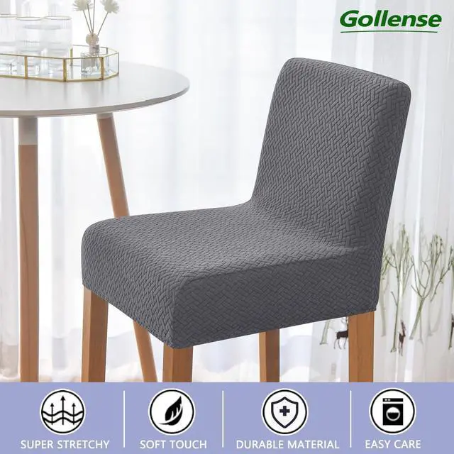 Alt view image 5 of 7 - Gollense 4 Pack Stretch Bar Stool Covers Pub Counter Height Stool Chair Covers with Back Washable Barstool Seat Slipcover with Elastic Bottom for Dining Room Low Short Back Stool (Dark Grey)