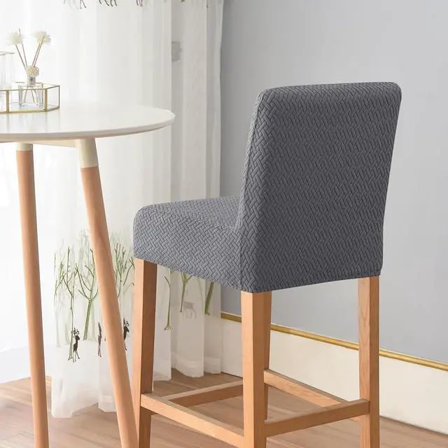 Alt view image 6 of 7 - Gollense 4 Pack Stretch Bar Stool Covers Pub Counter Height Stool Chair Covers with Back Washable Barstool Seat Slipcover with Elastic Bottom for Dining Room Low Short Back Stool (Dark Grey)