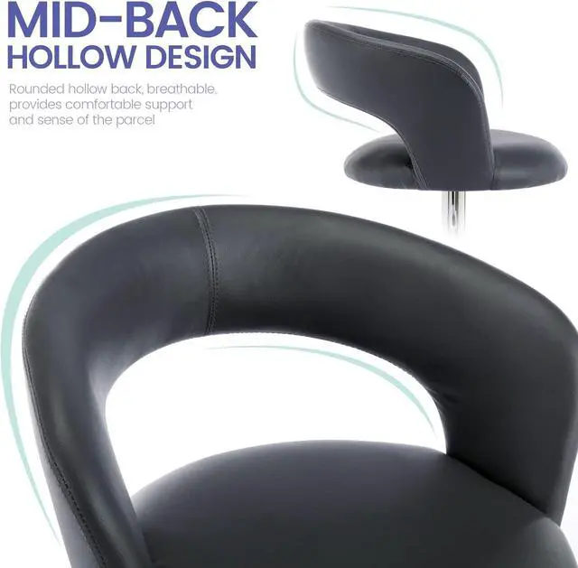 Alt view image 4 of 7 - Brage Living Wide Bar Stool, Modern PU Leather Swivel Adjustable Barstool with Hollow Back and Arms, Upholstered Airlift Counter Height Bar Chair for Kitchen Dining (Slate Grey)