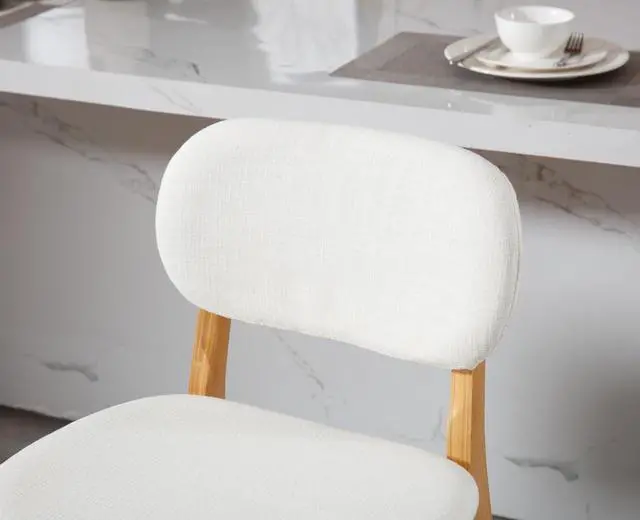 Alt view image 5 of 6 - EALSON Counter Height Bar Stools Set of 2 Farmhouse Barstools with Back Mid Century Modern Wood Bar Chairs Comfortable Linen Upholstered Kitchen Island Chairs for Breakfast Bar, Beige