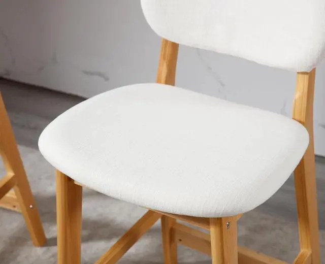 Alt view image 6 of 6 - EALSON Counter Height Bar Stools Set of 2 Farmhouse Barstools with Back Mid Century Modern Wood Bar Chairs Comfortable Linen Upholstered Kitchen Island Chairs for Breakfast Bar, Beige
