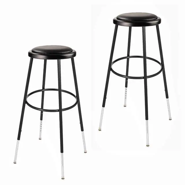 Main image of OEF Furnishings (2 Pack) Height Adjustable Black Vinyl Padded Stool, 31-38"" High (OEF6430H-10)