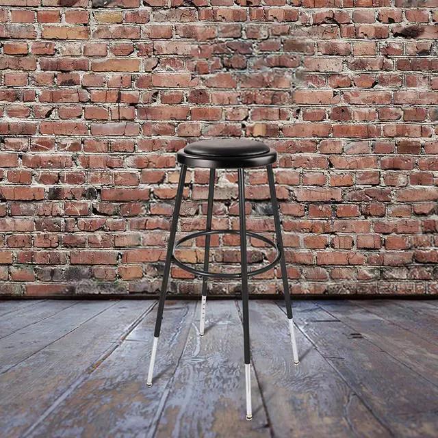 Alt view image 2 of 5 - OEF Furnishings (2 Pack) Height Adjustable Black Vinyl Padded Stool, 31-38"" High (OEF6430H-10)