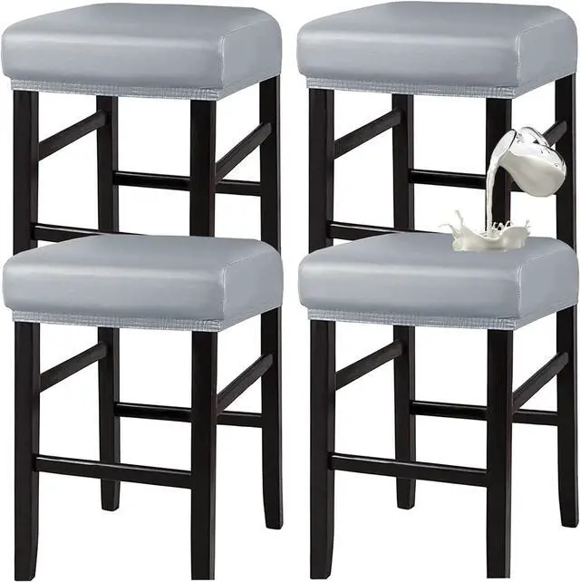 Main image of HFCNMY Stool Covers Rectangle,Stretch Waterproof PU Rectangle Bar Stool Covers Vanity Stool Cover Washable Counter Stool Cover Saddle Seat Cover with Elastic Bands(4 Pack,Light Gey)