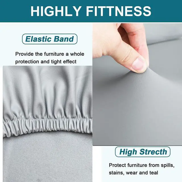 Alt view image 4 of 6 - HFCNMY Stool Covers Rectangle,Stretch Waterproof PU Rectangle Bar Stool Covers Vanity Stool Cover Washable Counter Stool Cover Saddle Seat Cover with Elastic Bands(4 Pack,Light Gey)