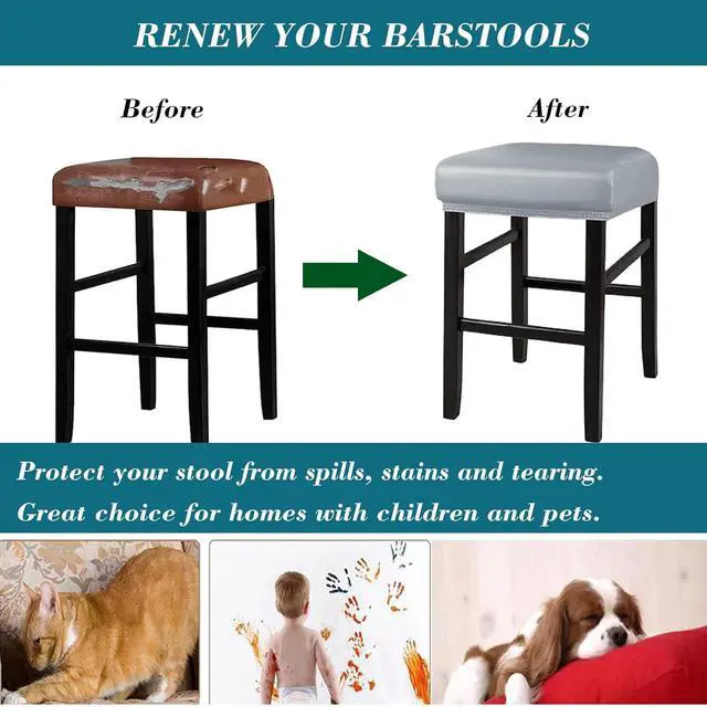 Alt view image 5 of 6 - HFCNMY Stool Covers Rectangle,Stretch Waterproof PU Rectangle Bar Stool Covers Vanity Stool Cover Washable Counter Stool Cover Saddle Seat Cover with Elastic Bands(4 Pack,Light Gey)